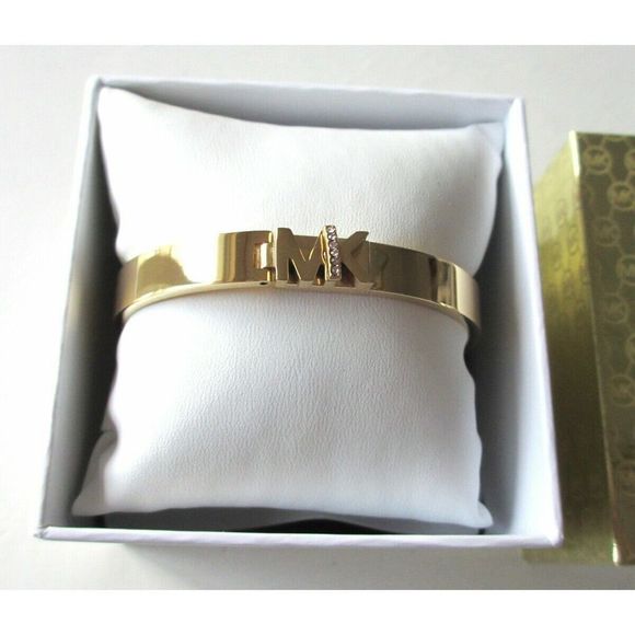 Michael Kors MKJ7697710 Gold Tone Bangle Bracelet Pavé MK Logo $125+ - Picture 2 of 5